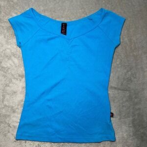 Y2K L8er Clothing Baby Tee Women Size M Blue Crop T-Shirt Casual Stretch Vintage